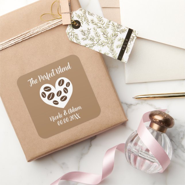 Die perfekten Blend Kaffeebohnen Hochzeitsaufklebe Quadratischer Aufkleber (Schenken)