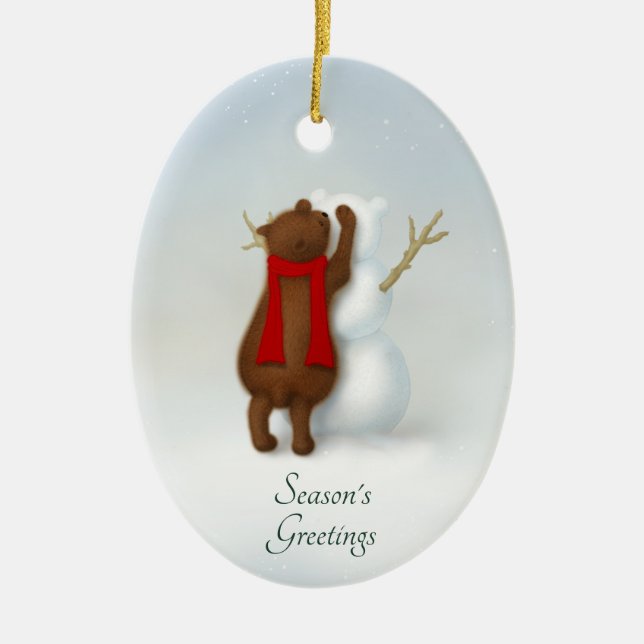 Die Personalisierte Winterlandschaft des Snowbären Keramik Ornament (Vorne)
