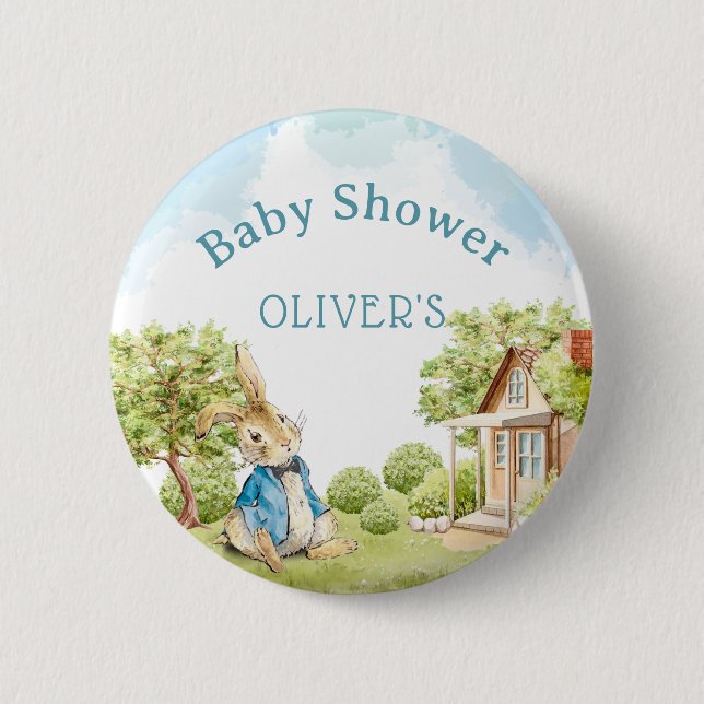 Die Peter The Rabbit Boy Blue Baby Dusche Button (Vorderseite)