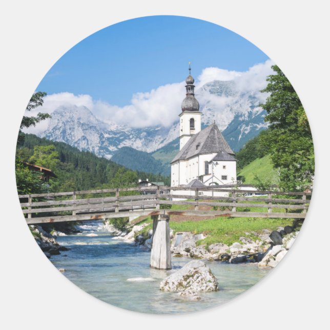 Die Pfarrkirche Ramsau Runder Aufkleber (Vorderseite)