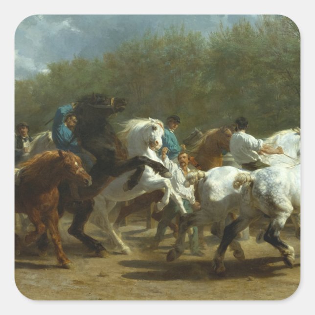 Die Pferdemesse von Rosa Bonheur Quadratischer Aufkleber (Vorderseite)