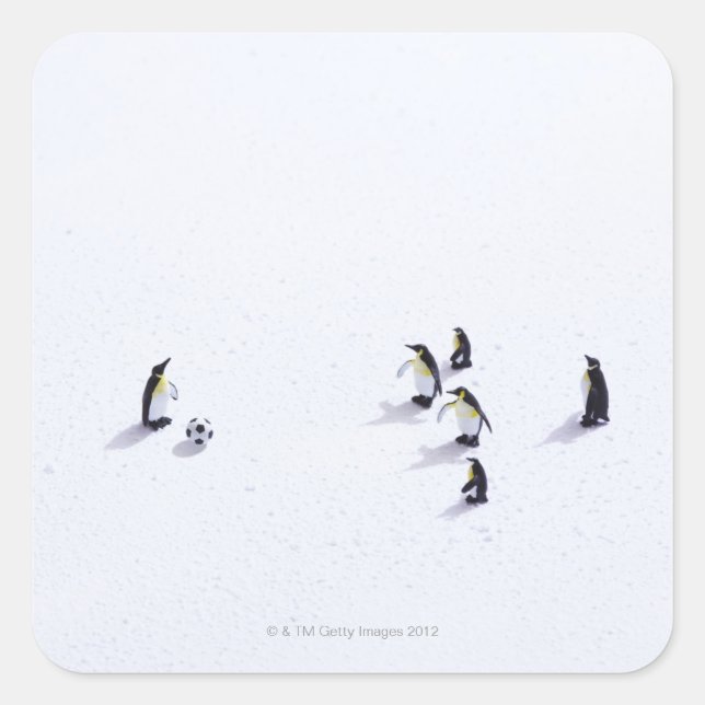Die Pinguine beim Fußballspielen Quadratischer Aufkleber (Vorderseite)