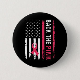 Die Pink Ribbon American Flag Breast Cancer Awaren Button