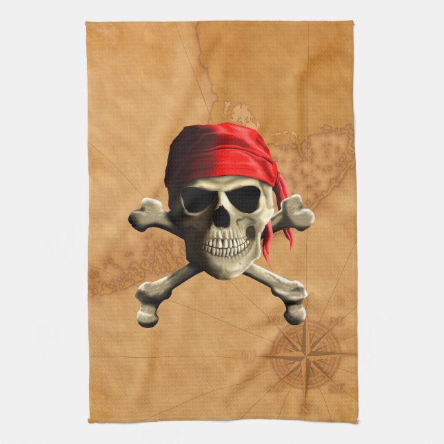 Die Piratenflagge-Piraten-Karte Geschirrtuch (Vertikal)
