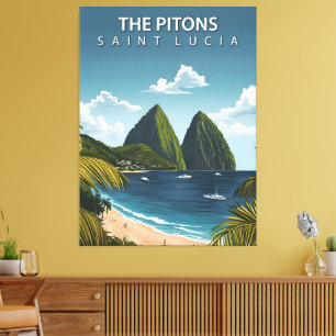 Die Pitons – Vintage-Reiseplakat von Saint Lucia Leinwanddruck