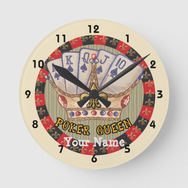 Die Poker Queen Clock Runde Wanduhr (Vorderseite)