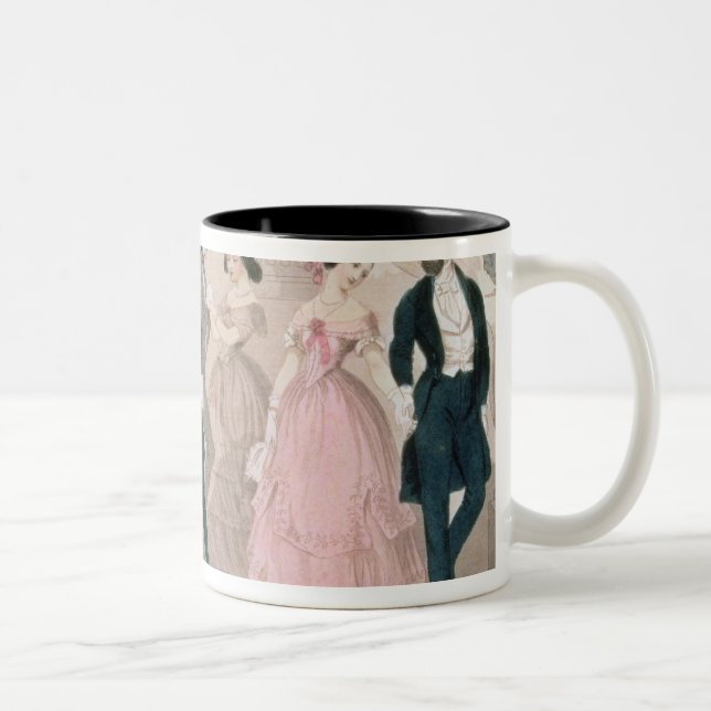 Die Polka-Moden, von Godeys Book Dame Zweifarbige Tasse (Rechts)