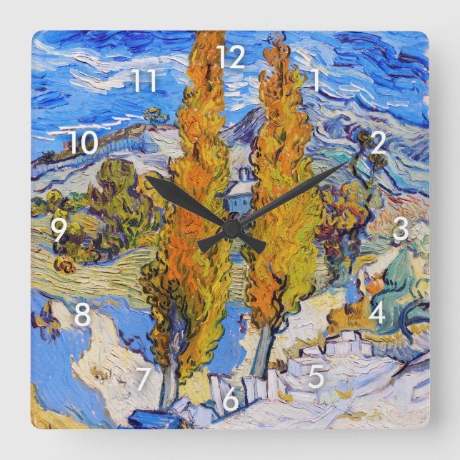Die Poplars in Saint-Rémy, Van Gogh Quadratische Wanduhr (Vorderseite)