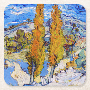 Die Poplars in Saint-Rémy, Van Gogh Rechteckiger Pappuntersetzer