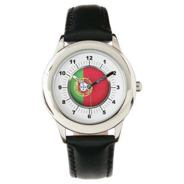 Die portugiesische Flagge des Kindes: Schwarzes Le Armbanduhr (Vorderseite)
