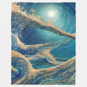 Die Pracht einer Blauen Ozeanwelle Fleecedecke