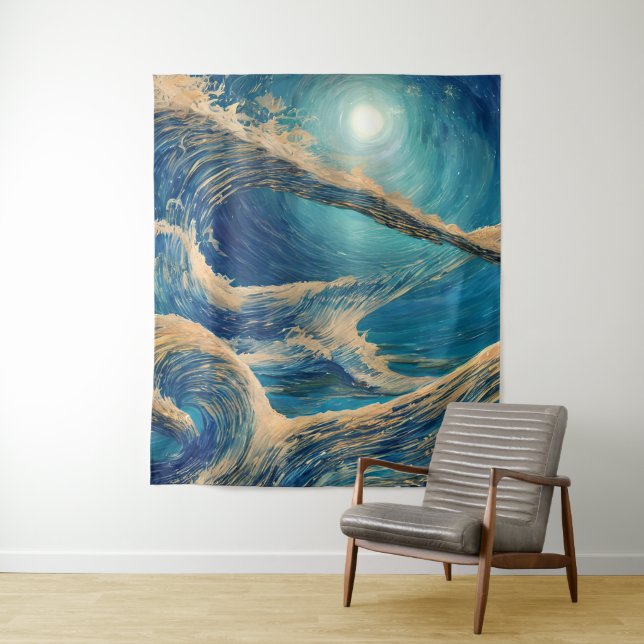 Die Pracht einer Blauen Ozeanwelle Wandteppich (Beispiel)