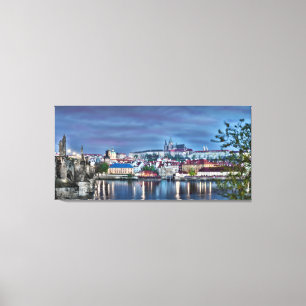 Die Prag-Schloss-Moldau-Fluss-NachtLeinwand Leinwanddruck