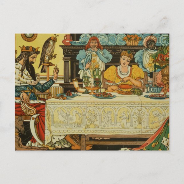 Die Prinzessin teilt ihr Abendessen mit dem Frosch Postkarte (Vorderseite)