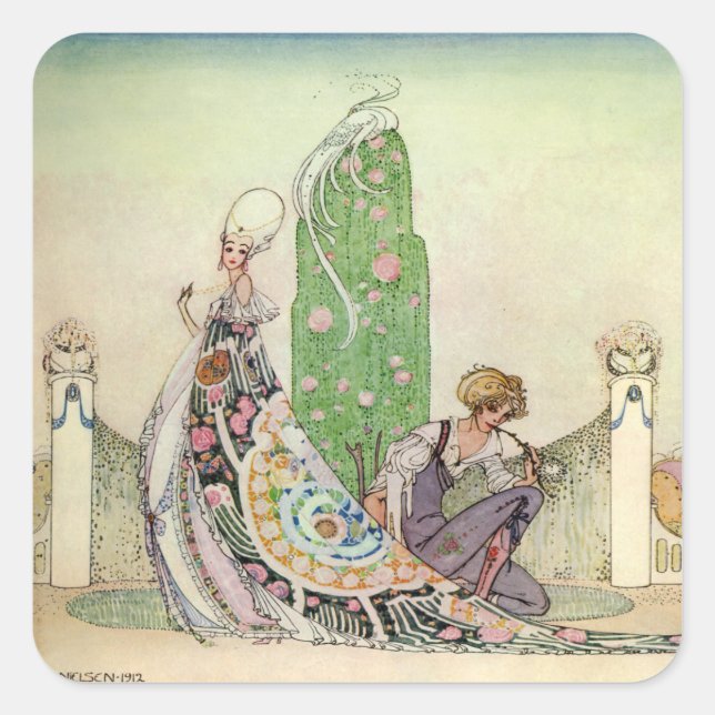 Die Prinzessin und der Gärtner von Kay Nielsen Quadratischer Aufkleber (Vorderseite)