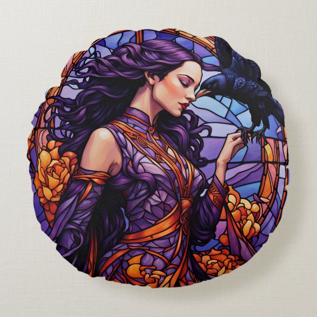Die Prinzessin und der Raven Rundes Kissen (Vorderseite)
