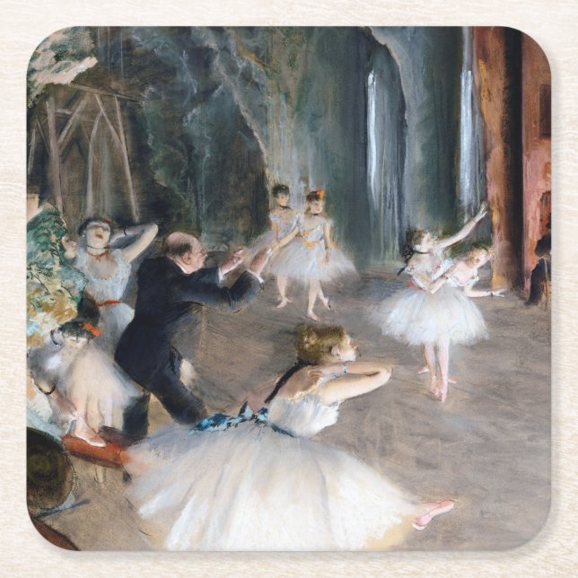 Die Probe auf der Bühne, Edgar Degas Rechteckiger Pappuntersetzer (Vorderseite)