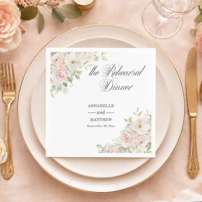 Die Probe Dinner Soft Blush Rosen Hochzeit Serviette (Von Creator hochgeladen)
