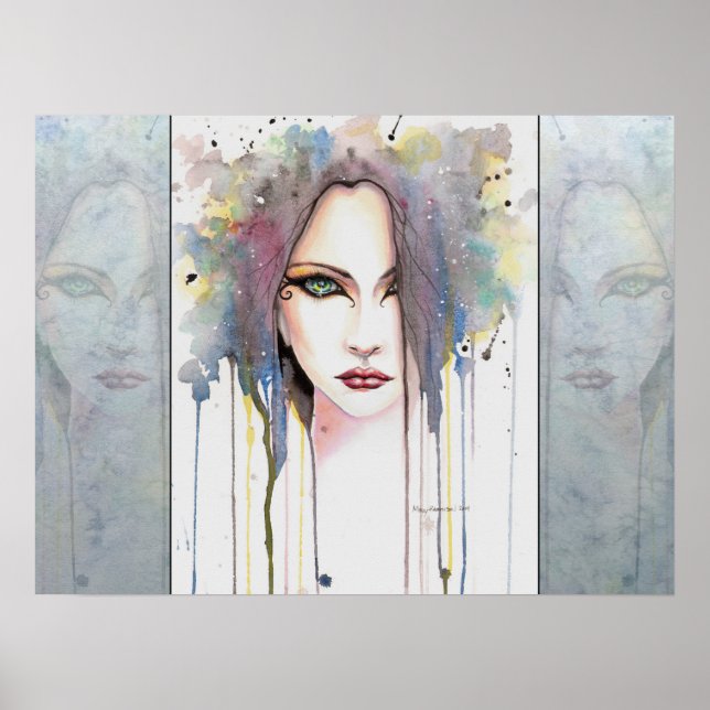 Die Psychische Fantasie Frau Portrait Wasserfarben Poster (Vorne)