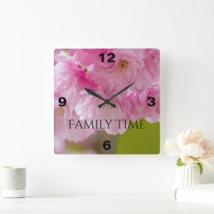Die quadratische Wall-Uhr mit schönen rosa Blume Wanduhr