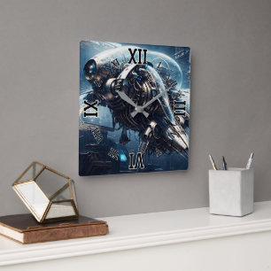 Die Raspian Dynamorph Drohne AI Kunst von Xzendor7 Quadratische Wanduhr