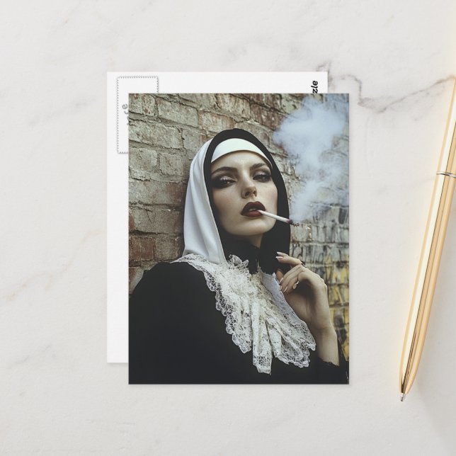 Die rauchende Nonne Postkarte (Vorderseite/Rückseite Beispiel)