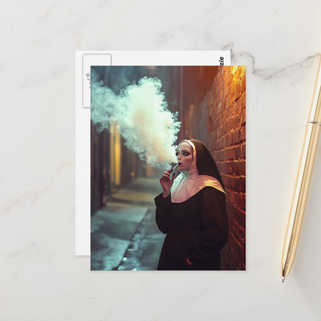 Die rauchende Nonne Postkarte (Vorderseite/Rückseite Beispiel)