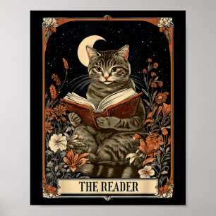 Die Reader Tarotkarte Katze Lesebuch Floral Mond Poster