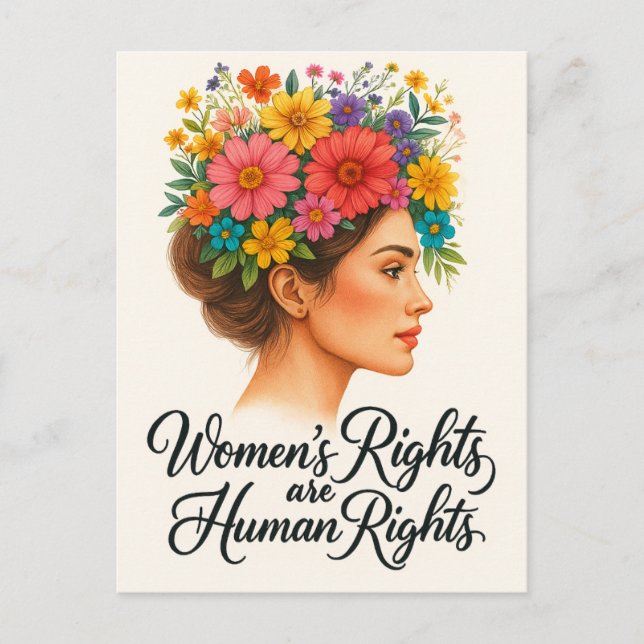 Die Rechte der Frau sind Menschenrechte und floral Postkarte (Vorderseite)
