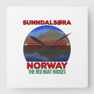 Die Red Boat Houses Sunndalsøra Norwegen Quadratische Wanduhr