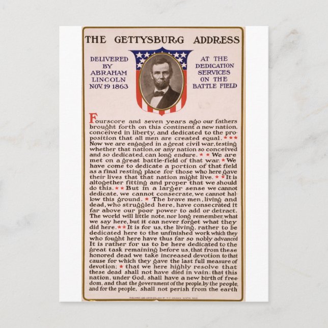 Die Rede von Abraham Lincoln 1863 in Gettysburg Postkarte (Vorderseite)