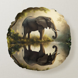 Die Reflektion eines Elefanten Rundes Kissen