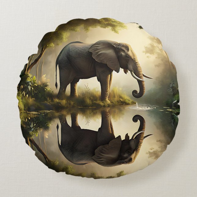 Die Reflektion eines Elefanten Rundes Kissen (Vorderseite)
