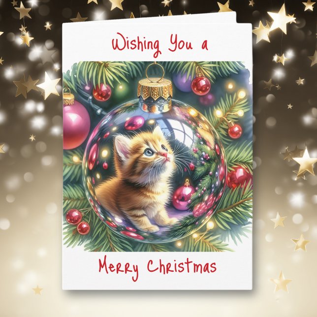 Die Reflexion von Kitten in einem Weihnachtsschmuc Karte (Von Creator hochgeladen)