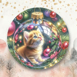 Die Reflexion von Kitten in einem Weihnachtsschmuc Runder Aufkleber<br><div class="desc">Weihnachtsaufkleber oder Umschlag Aufkleber. Ein niedlicher Aquarellstil,  der die Reflexion eines Kätzchens in einem Weihnachtsschmuck veranschaulicht.</div>