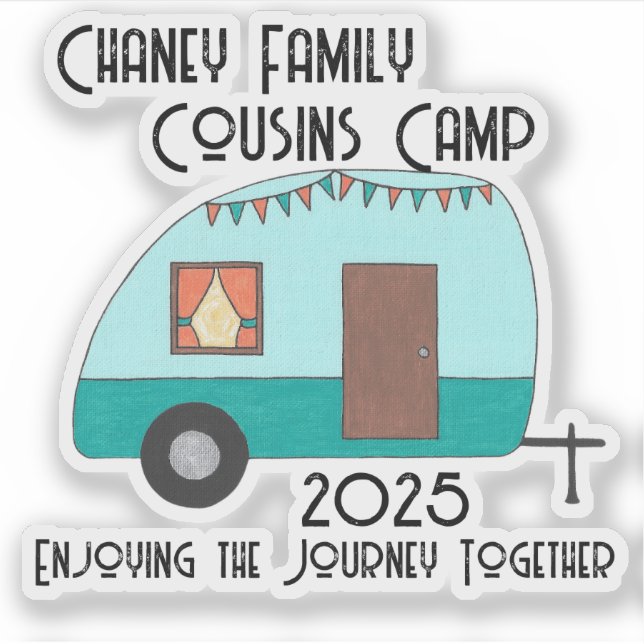 Die Reise-Cousin Camp Retro Camper Aufkleber (Vorderseite)