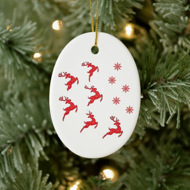 Die Rentiers Oval-Ornamente Keramik Ornament (Baum)
