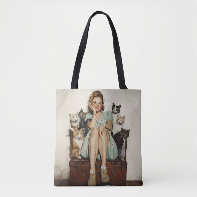 Die Retro Crazy Cat Lady Vibes Tasche (Vorderseite)