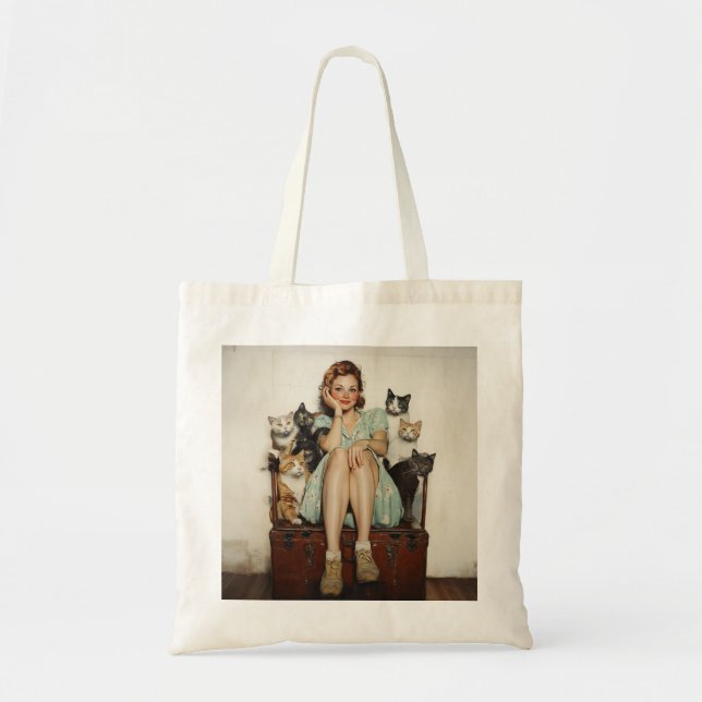 Die Retro Crazy Cat Lady Vibes Tragetasche (Vorne)