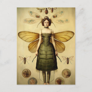 Die Retro-Insekten-Lady Gruselig Postkarte