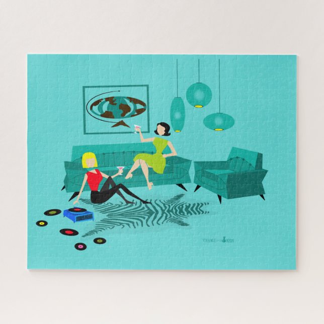 Die Retro Nacht des Mädchens im Puzzlespiel (Horizontal)