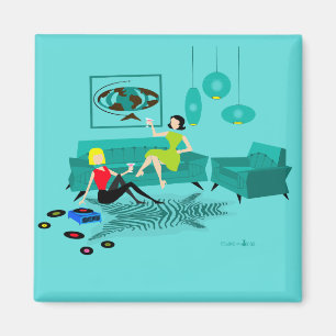 Die Retro Nacht des Mädchens im quadratischen Magnet