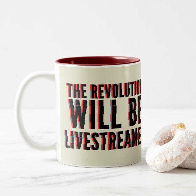 Die Revolution wird in einen neuen Rahmen gestellt Zweifarbige Tasse (Mit Donut)