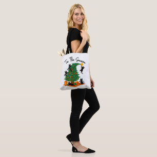 Die richtige Zeit Weihnachtsbaum Süße schwarze Kat Tasche