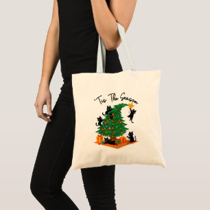 Die richtige Zeit Weihnachtsbaum Süße schwarze Kat Tragetasche