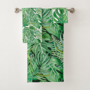 Die riesigen Blätter von Palmen und Monstera Badhandtuch Set
