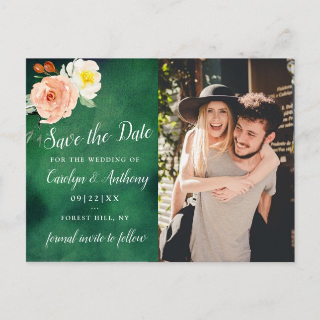 Die Romantik der blühenden Hochzeitskollektion Ankündigungspostkarte (Vorderseite)