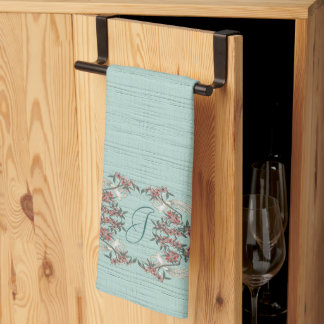 Die Romantik von Seide mit Monogramm Aqua Geschirrtuch