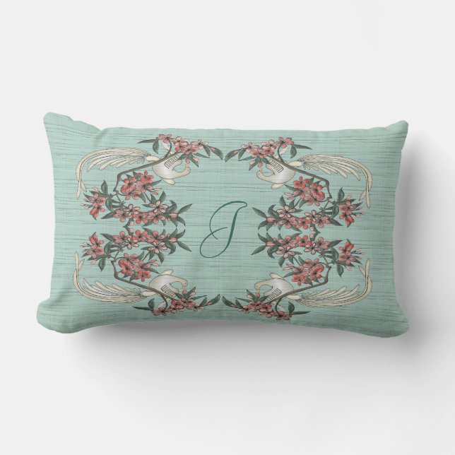 Die Romantik von Seide mit Monogramm Aqua Lendenkissen (Vorderseite)