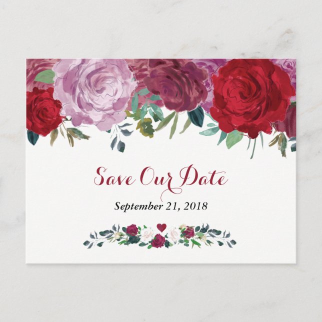 Die romantische Hochzeitskollektion der Blumen Ankündigungspostkarte (Vorderseite)